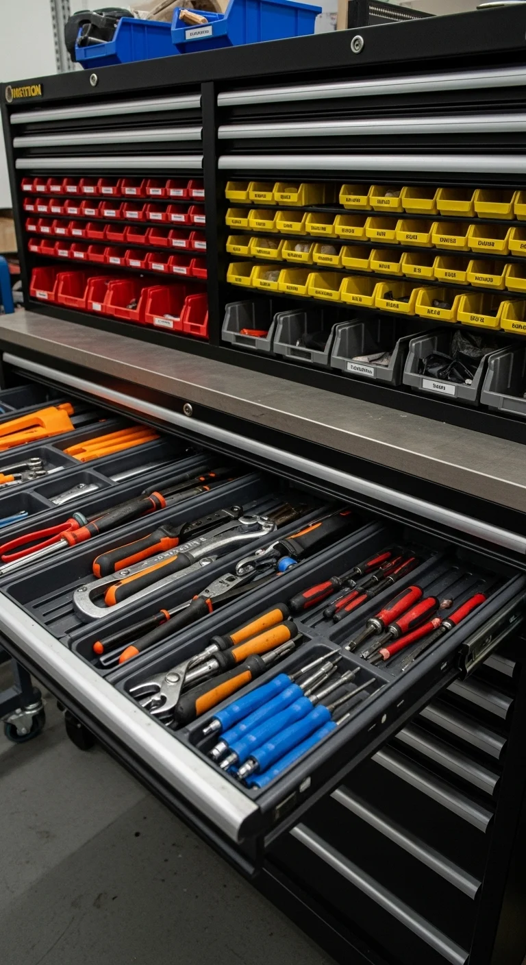 Color-Coded Workshop Drawers for Task-Based Organization