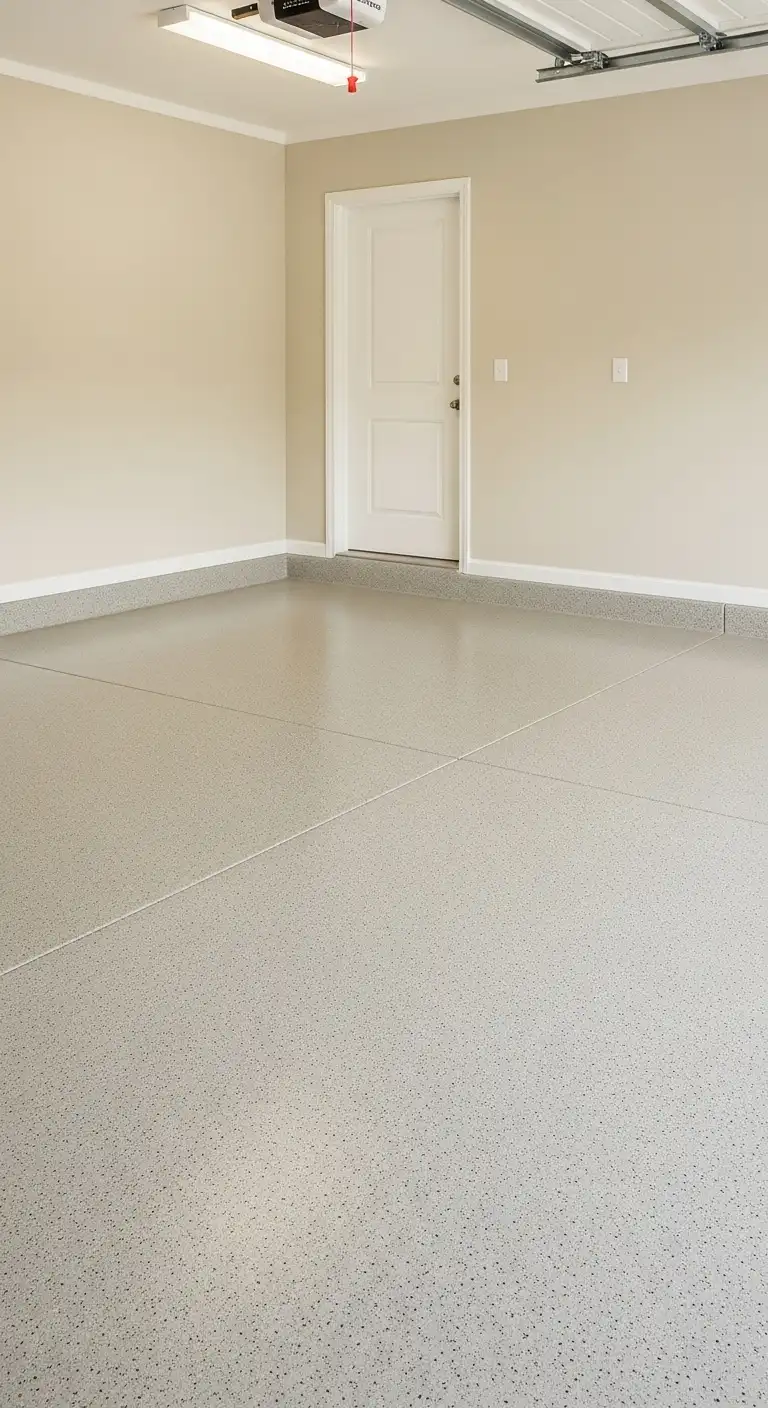 Neutral Speckled Epoxy Garage Floor for a Timeless Finish