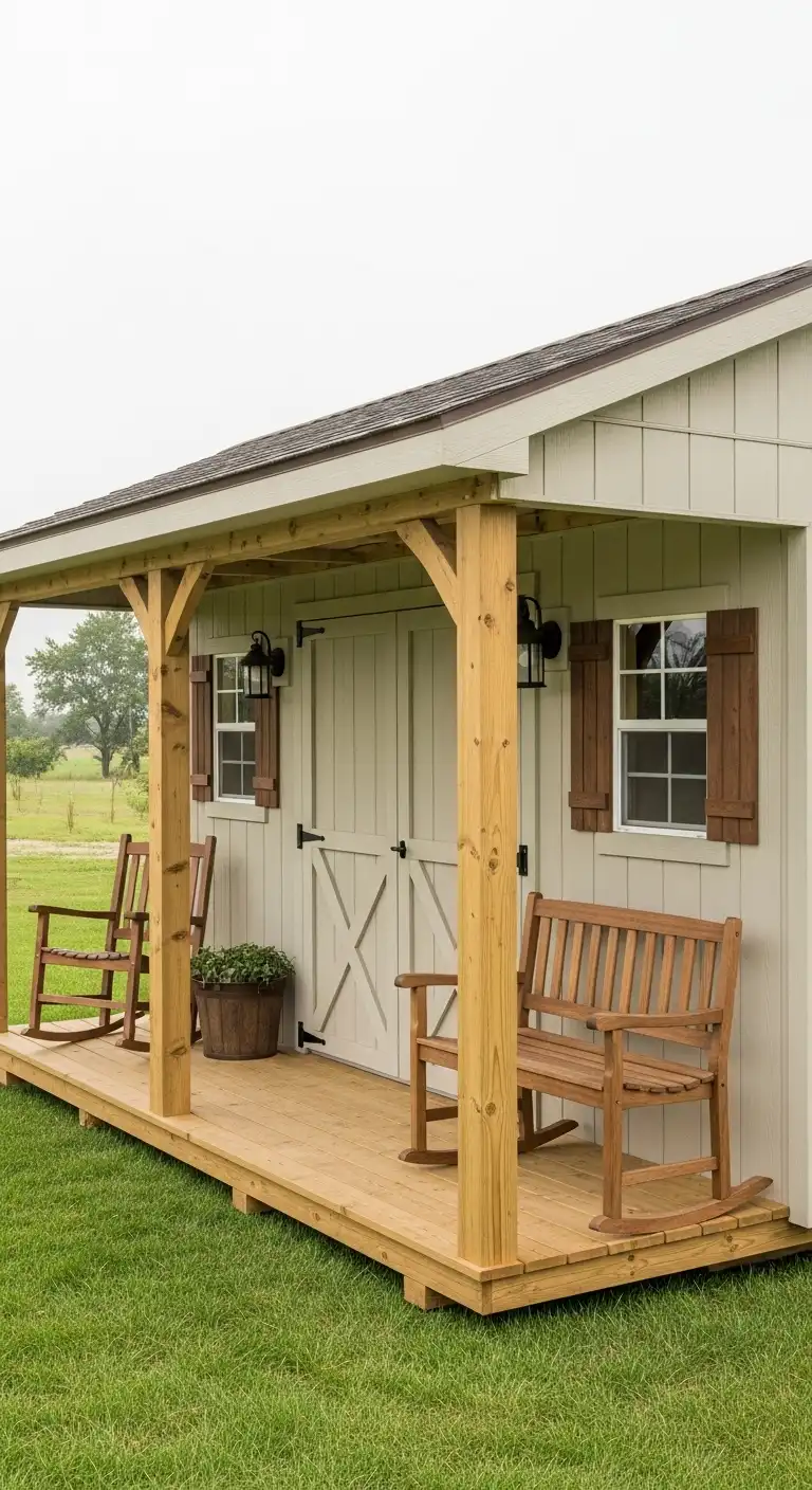 Rustic Farmhouse Style Garden Shed With Porch