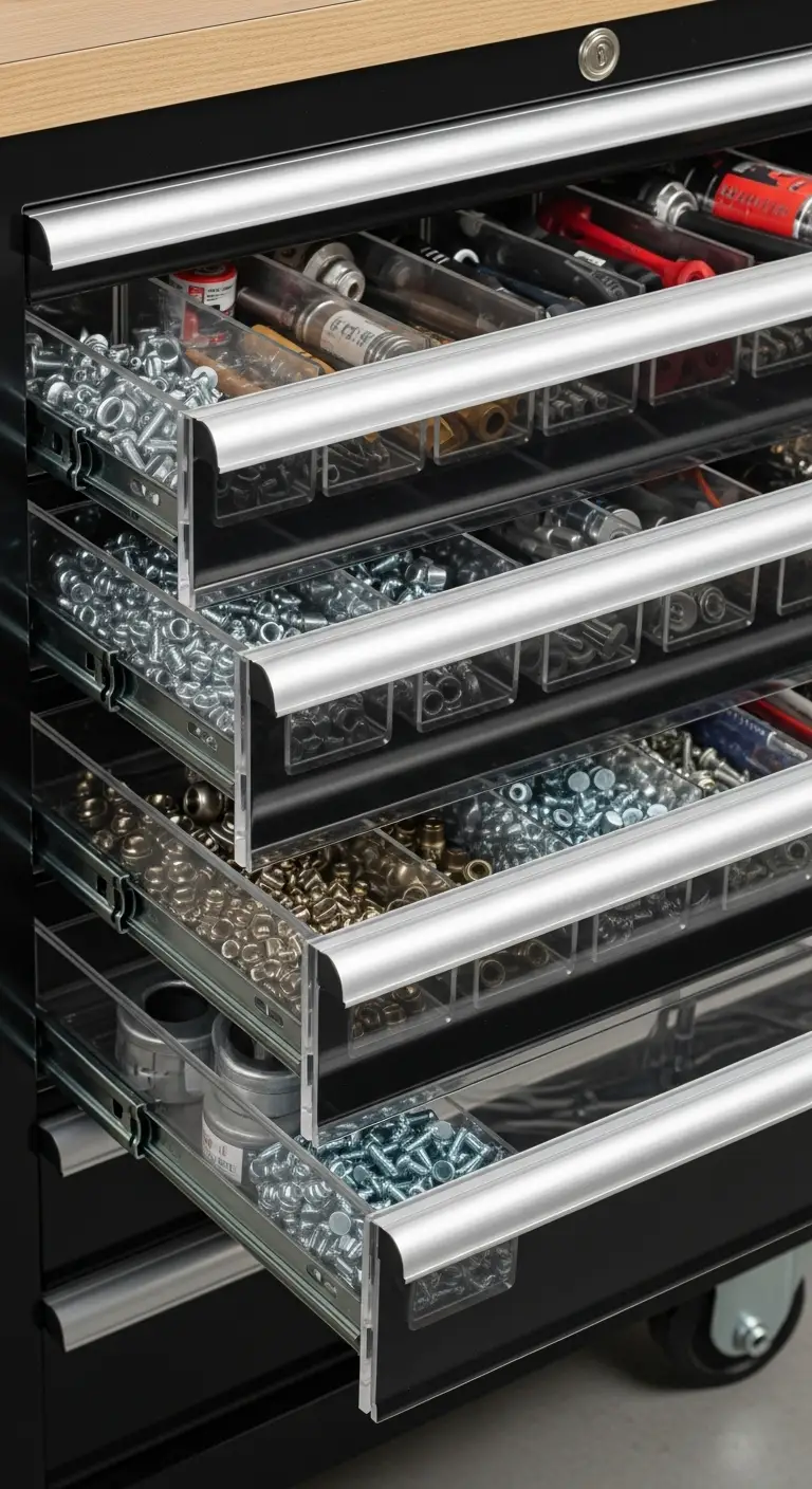 Transparent Front Drawers to Quickly Identify Tools