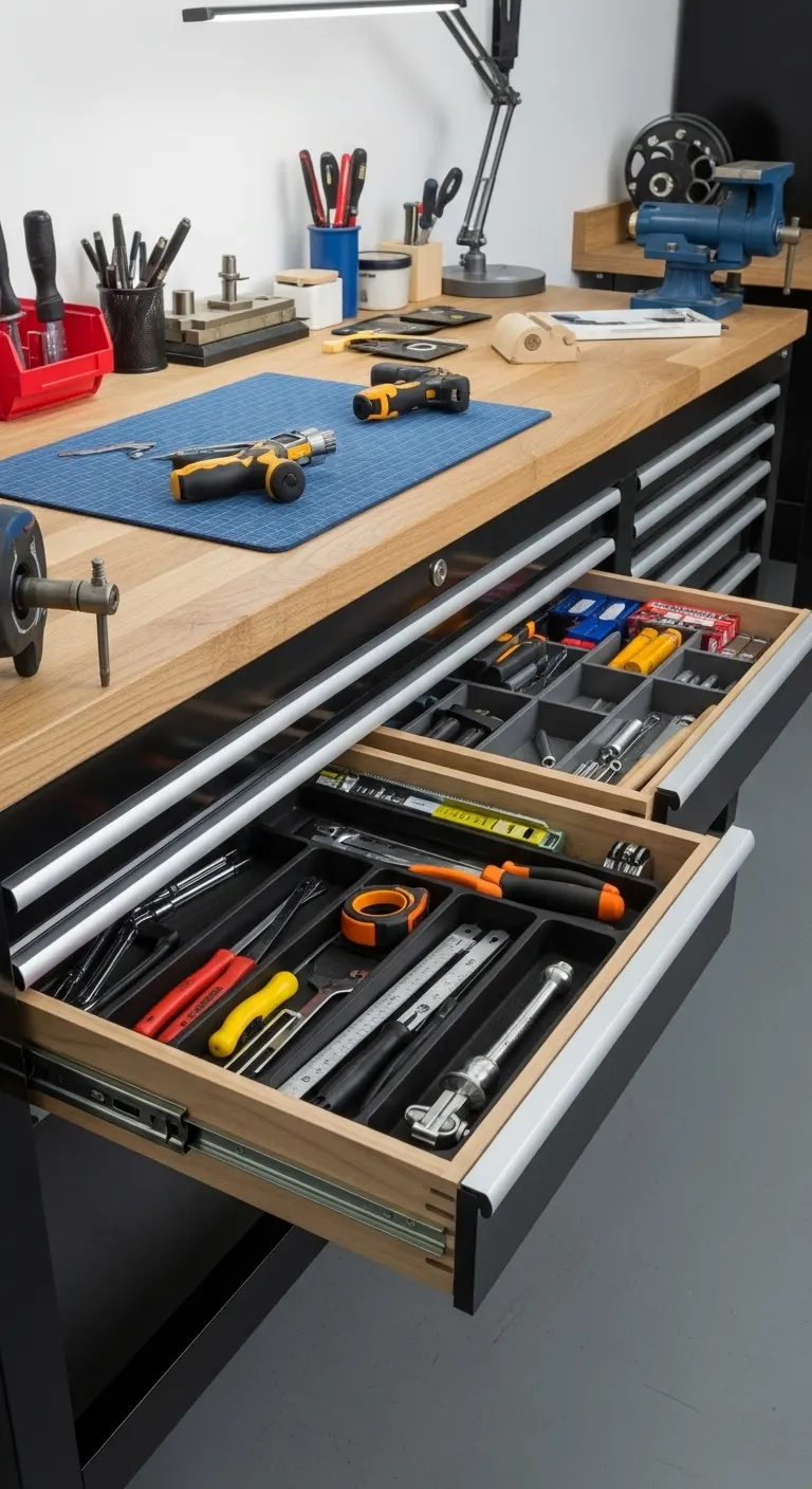 Under-Bench Drawers for Streamlined Workstations